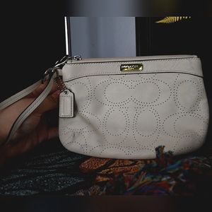 COACH Vintage Laser - Dot / Perforated White Leather Wristlet